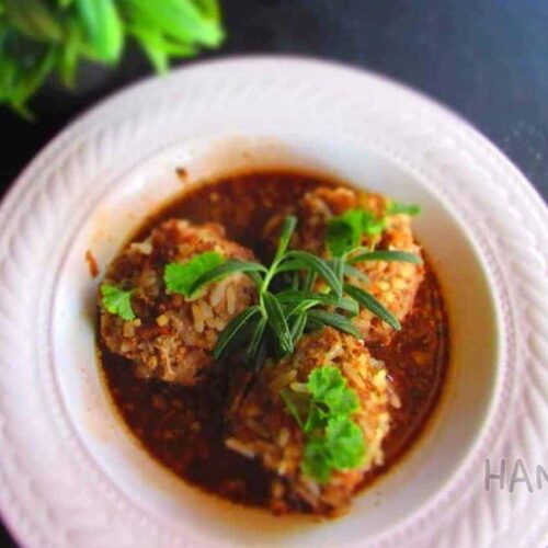 Rice Meatballs with a silky Red Wine Sauce
