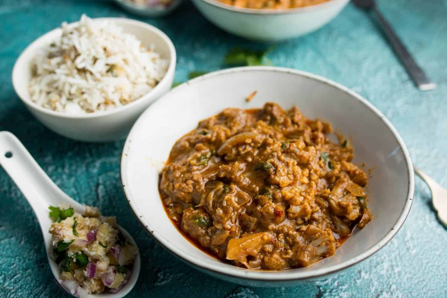 Cauliflower Tikka Masala with Seeded Basmati & Red Onion Salsa