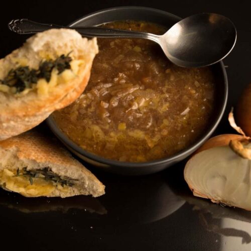 French Onion Soup with Matured Cheddar & Thyme Baguette