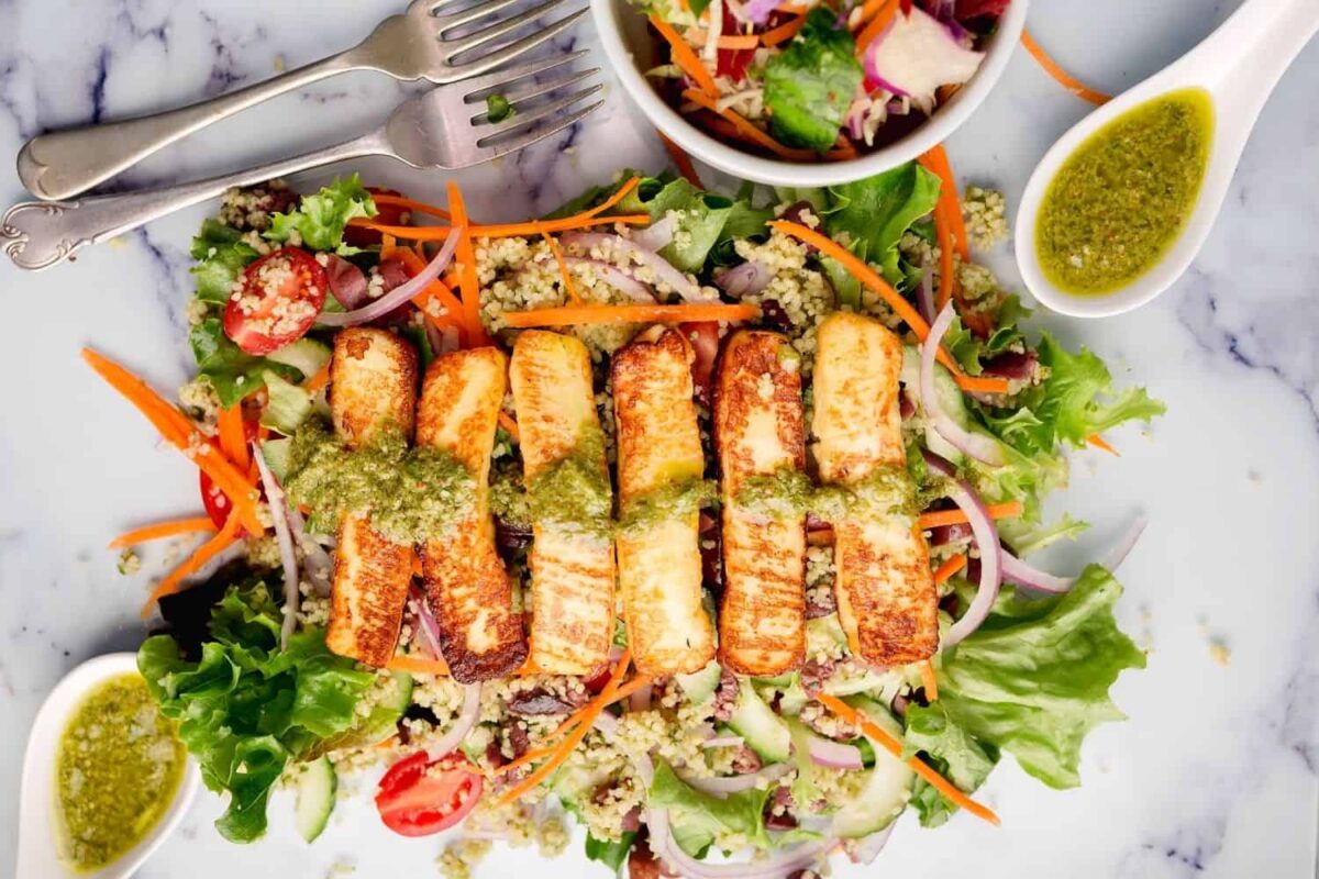 Grilled Halloumi & Couscous Salad with Salsa Verde