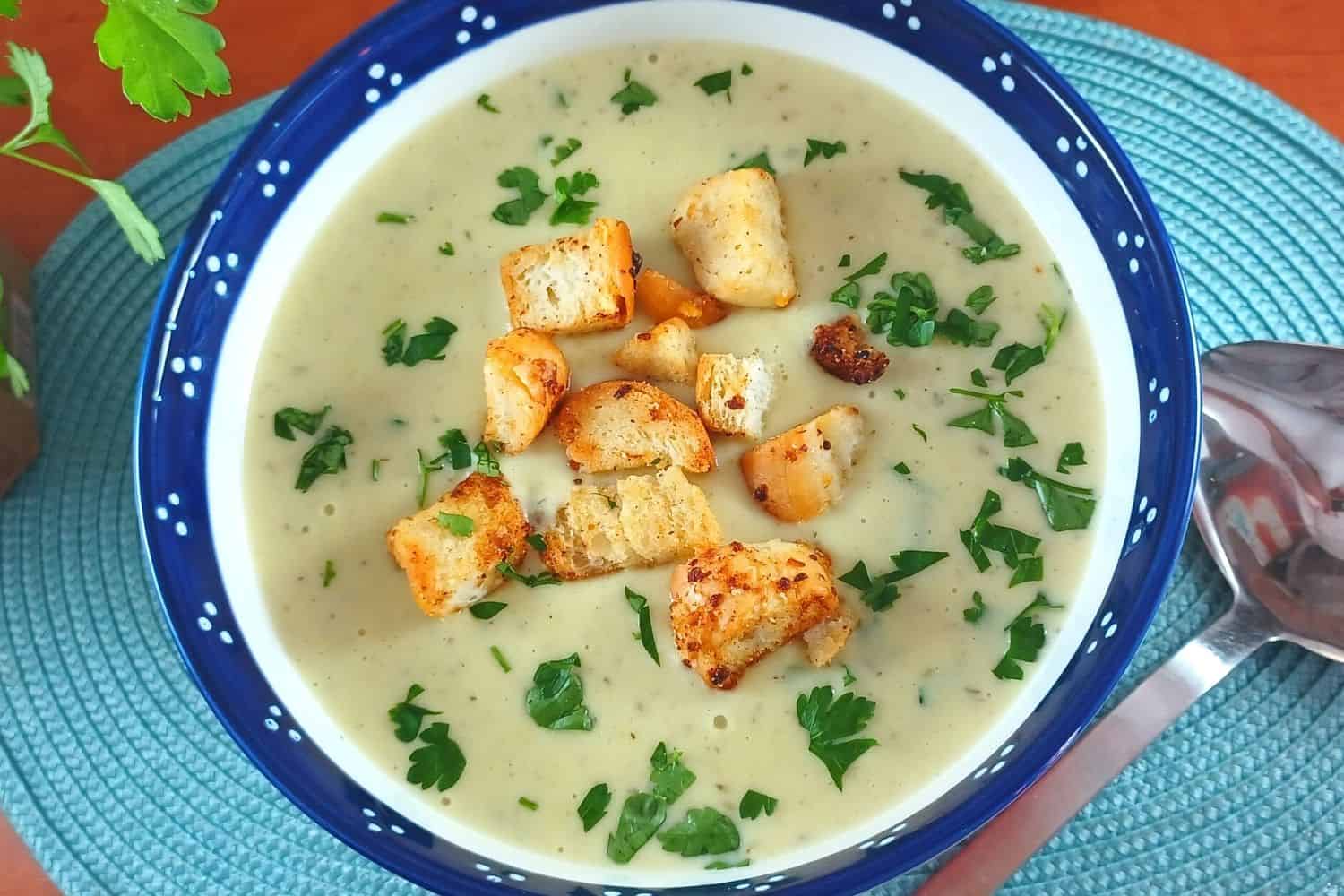 Leek and Potato Soup Loaded with Garlic and Thyme