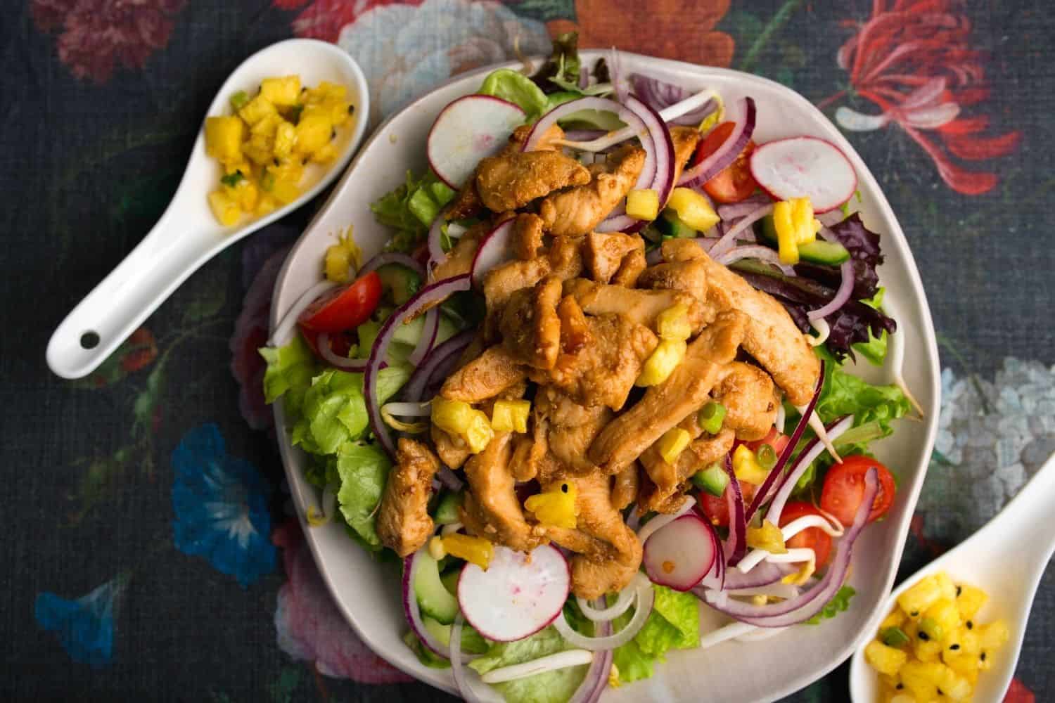 Miso Yaki Chicken Salad with Bean Sprouts and Fruity Salsa