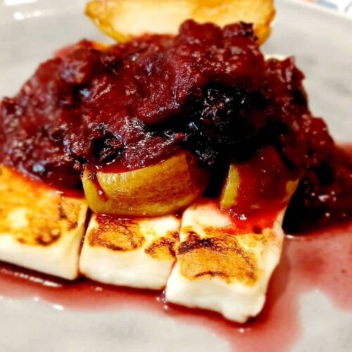 Fried Halloumi Cheese and Pears, Spiced Dates with Blueberries (1)