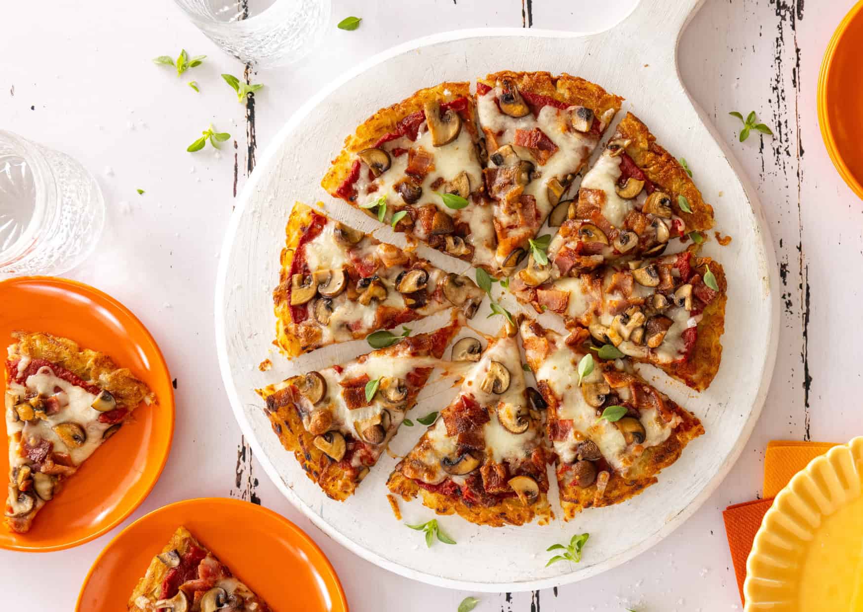 Mushroom & Crispy Bacon Hash Brown Pizza