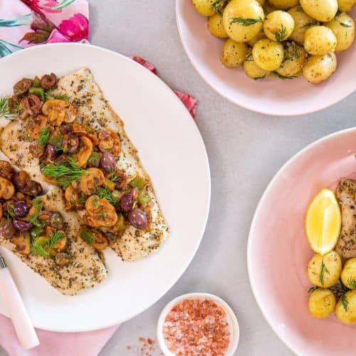 Baked fish with mushrooms