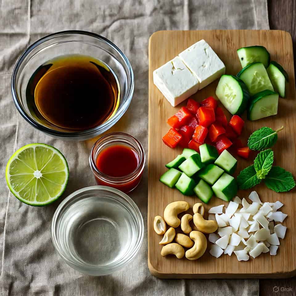Ingredients for Salad, Crunchy Cucumber and Coconut